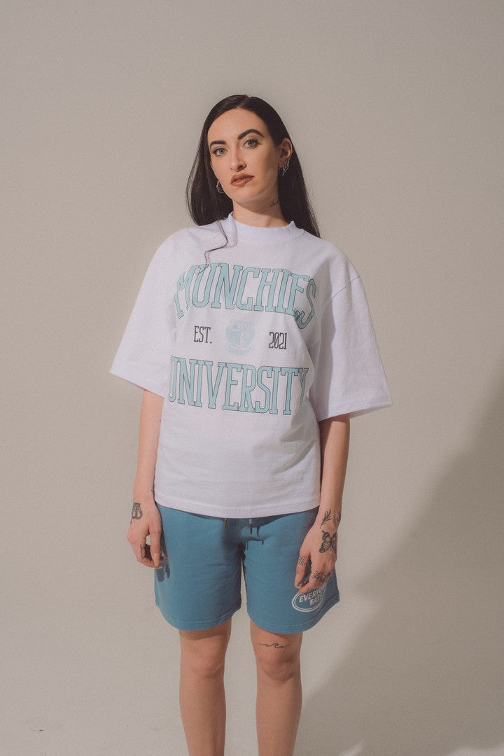 Munchies University T-Shirt - White / Baby Blue - Women