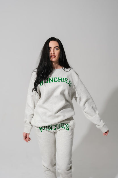 Munchies Crew Neck - Light Grey with Green Logo - Women