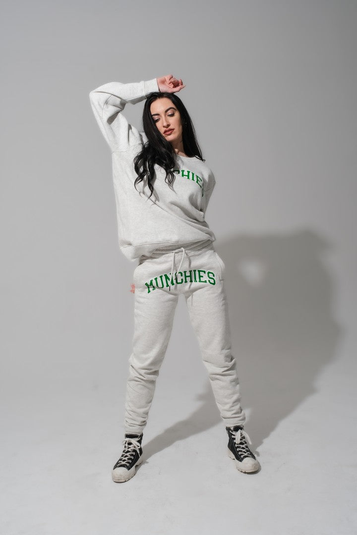 Munchies Crew Neck - Light Grey with Green Logo - Women