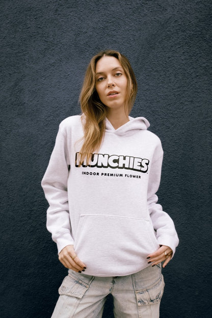 Munchies Indoor Premium Flowers Hoodie - Light Grey / Black Logo - Women