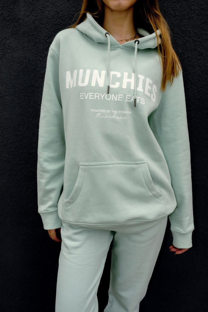 Munchies Everyone Eats Hoodie - Seafoam Green / White Logo - Women