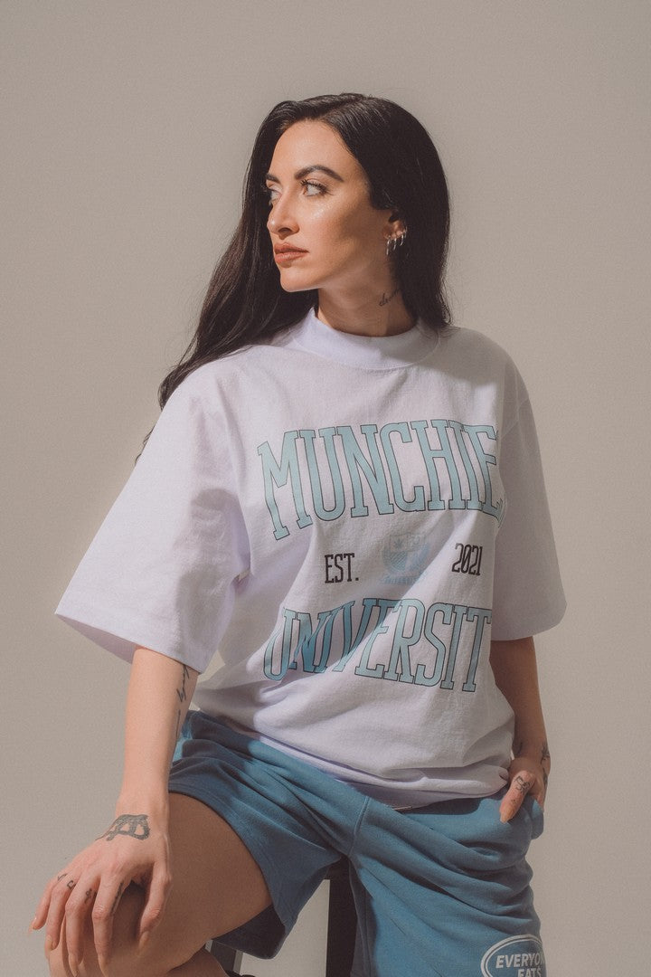 Munchies University T-Shirt - White / Baby Blue - Women