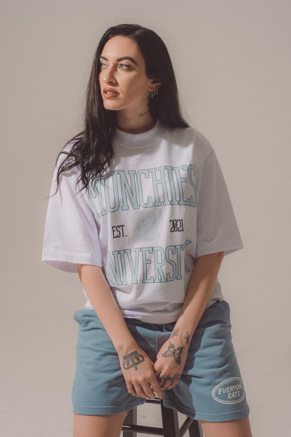 Munchies University T-Shirt - White / Baby Blue - Women